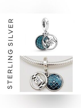 🌟 S925 Sterling Silver Glitter Globe Mom Dangle Charm